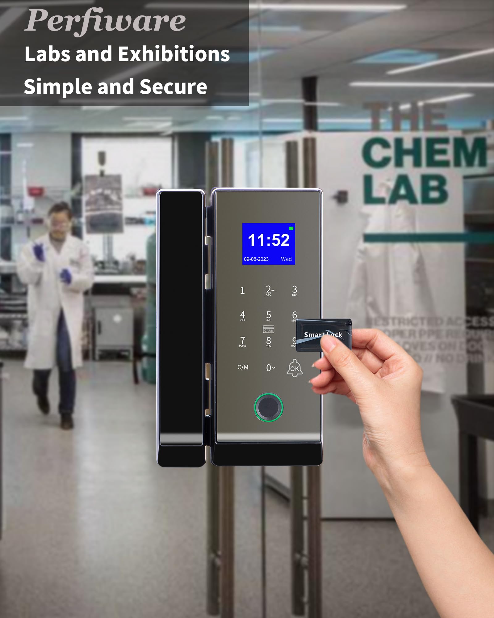 Smart Glass Door Lock,Perfiware 4in1 Biometric Fingerprint Glass Door Locks LG2315,2024 Drill-Free Keyless Entry Upgraded Door Locks,Great for Office,Home,Hotel,Apartment