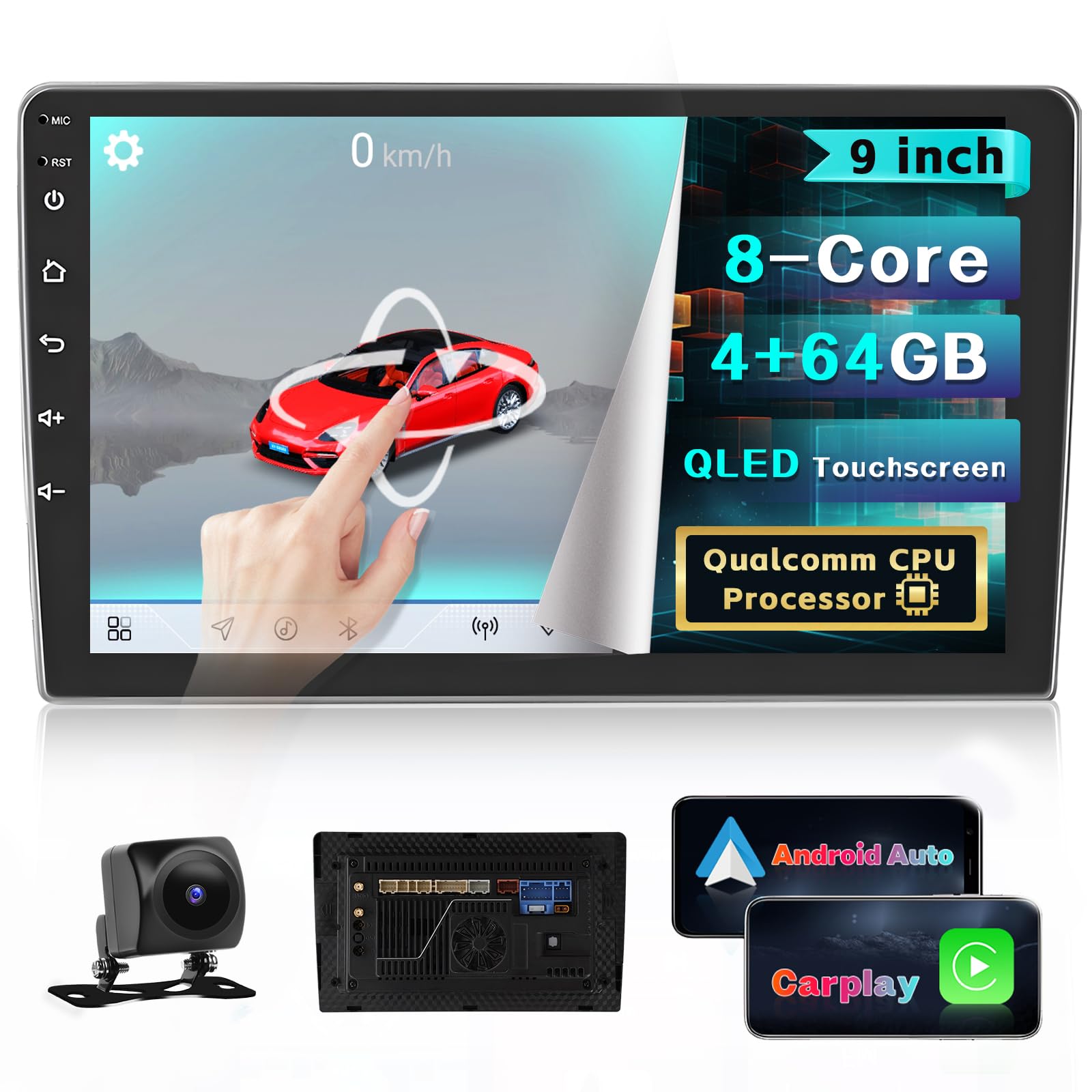 Photo 1 of Qualcomm [8-Core 4+64G] Double Din Android 15 Car Radio Stereo with Wireless Carplay Android Auto, 9 Inch Touchscreen with 3D Car Model WiFi GPS Bluetooth FM/RDS DSP SWC Backup Camera MIC