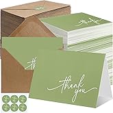 Gueevin 200 Pcs Thank You Cards with Kraft Envelopes and Stickers Bulk, 3.5 x 5 Inch Classy Blank Thank You Notes for Wedding, Business, Graduation, Baby Shower, Bridal Shower, Funeral(Sage Green)