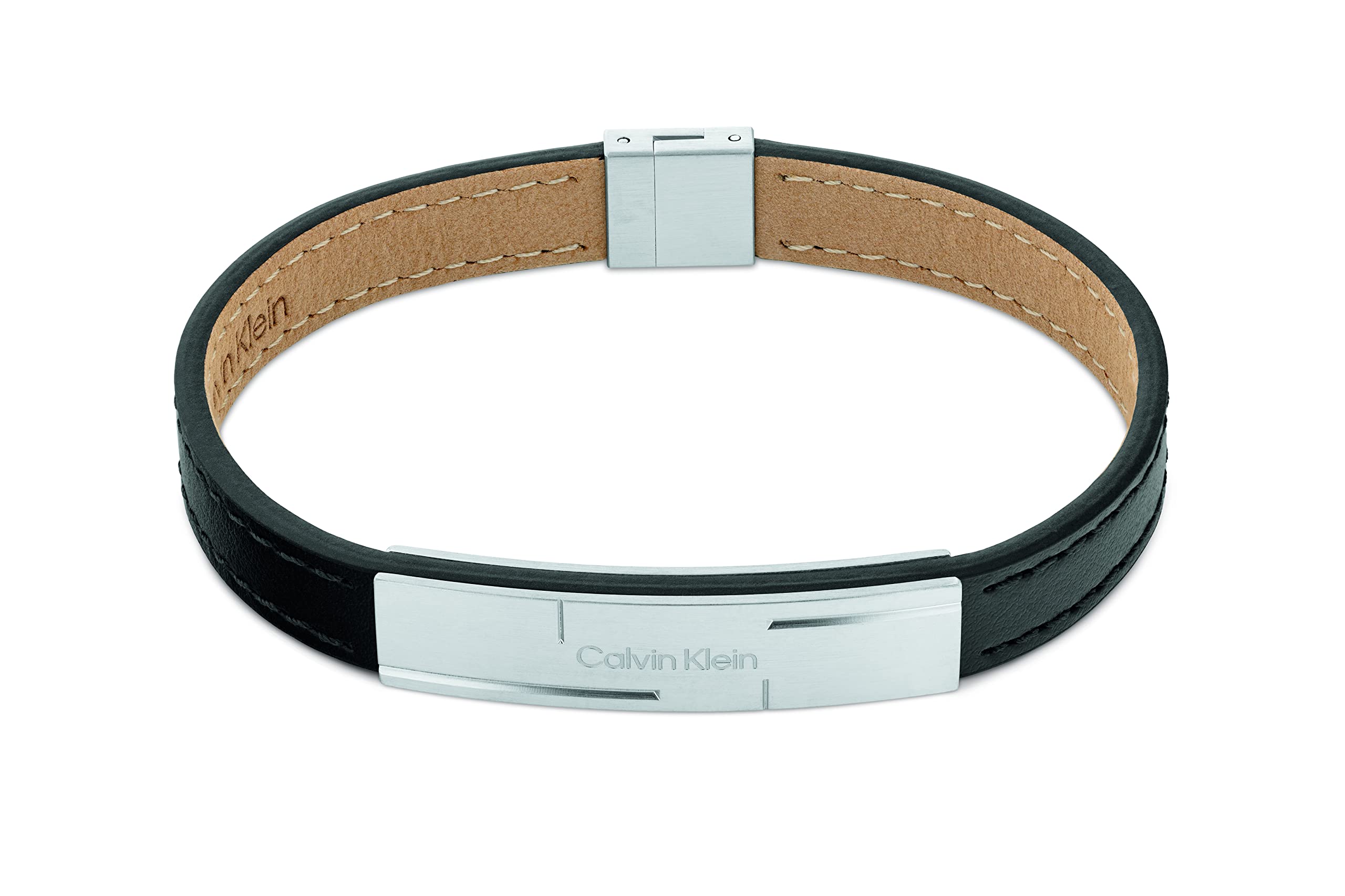 Calvin Klein Men's GRID Collection Leather Bracelet Black - 35000056