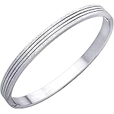 555Jewelry 4mm Sparkly Stainless Steel Solid Hinged Bangle Bracelet for Women