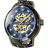 OLEVS Men’s Gold Skeleton Watch Automatic Mechanical self Winding Luxury Dress Stainless Steel Waterproof Luminous Wrist Watches