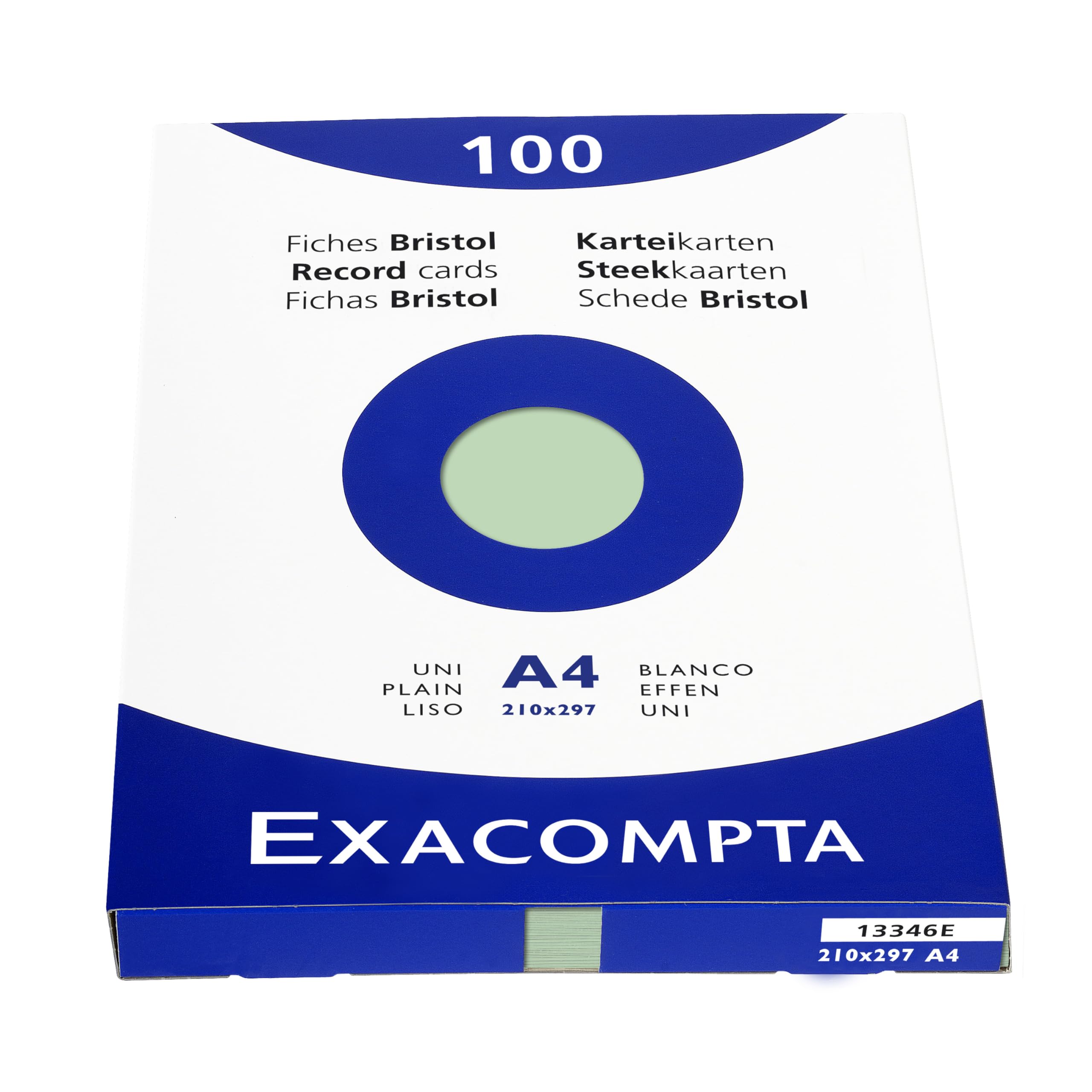 Exacompta - Ref 13346E - Bristol Plain Record Cards (Pack of 100) - A4 in Size, 205gsm Card, Compatible with Printers - Suitable for Exam Revision & Notes - Green
