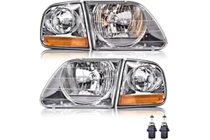 PIT66 Headlight Assembly Fit for Ford F150 1998 1999 2000 2001 2002 2003/04 F150 Heritage/97-02 Expedition/98-99 F250 (FOR 1997 Built After 7/96) Halogen Headlamps Clear Lens