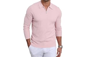 Lexiart Men's Knit Polo Long Sleeve Slim Fit Textured Collared Quarter Zip Sweater Casual Lightweight
