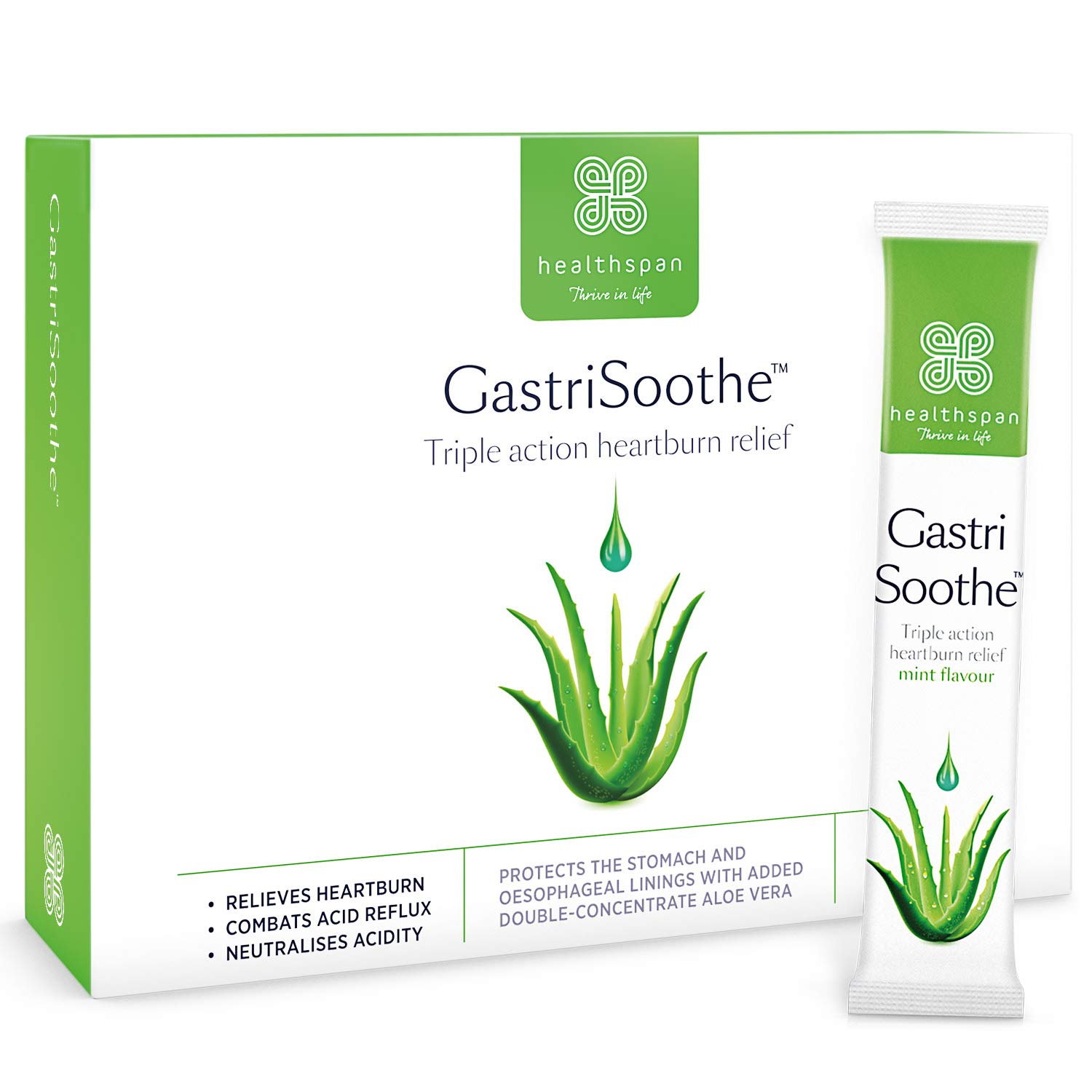 Healthspan Gastrisoothe Heartburn & Acid Reflux (24 Sachets) | Triple-Action Formula Soothes Stomach Lining, Fights Acid Reflux & Neutralises Acidity | Aloe Vera | Mint Flavour | Vegetarian