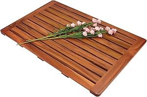 Utoplike Teak Wood Bath Mat, Shower Mat Non Slip for Bathroom, Wooden Floor Mat Square Large for Spa Home or Outdoor (31.9"x18")
