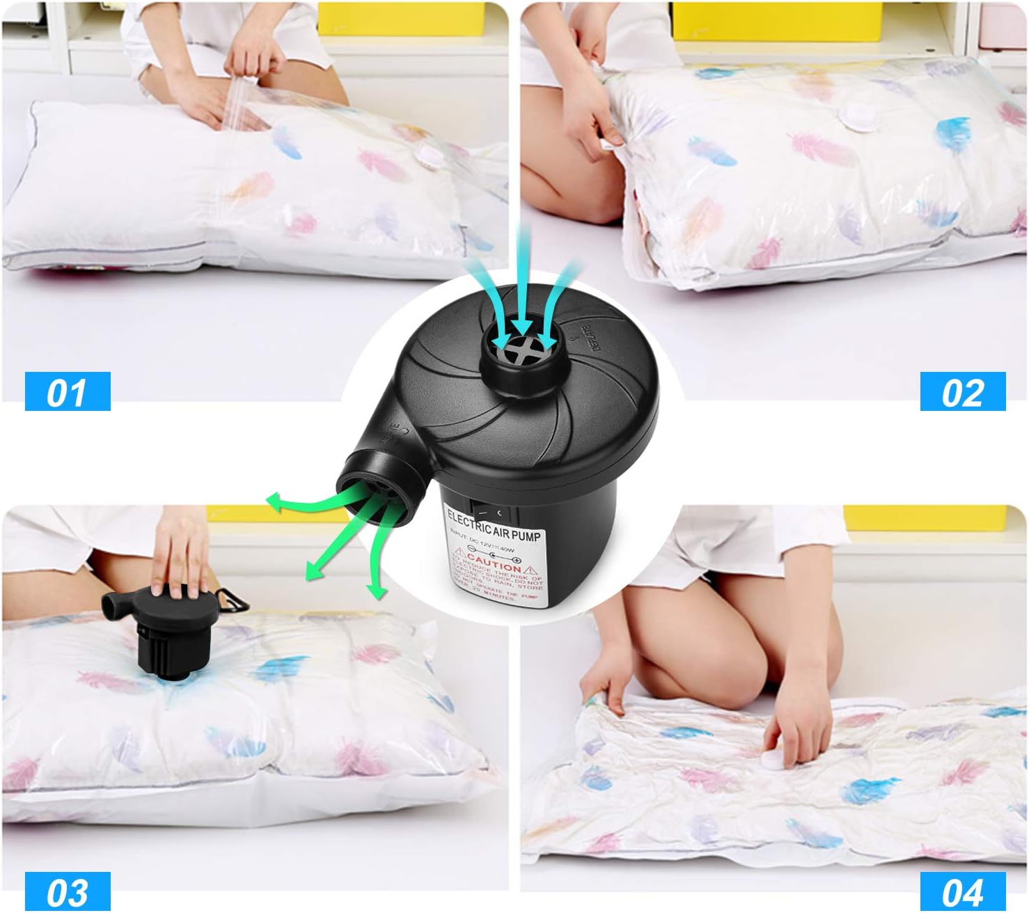 Electric Air Pump, AGPtEK Portable Quick-Fill Air Pump with 3 Nozzles, 110V AC/12V DC, Perfect Inflator/Deflator Pumps for Outdoor Camping, Inflatable Cushions, Air Mattress Beds, Boats, Swimming Ring: Home & Kitchen