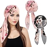 XEPST 2 PCS Chemo Headwear for Women, Pre Tied Chemo Cancer Headscarf Floral Print Turban Beanie Hat Elastic Cancer Hats Bonnet Head Coverings Head Wraps for Women Hair Loss Chemo Sleep Cap
