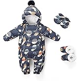 LAT 3 Pcs Baby Snowsuit Winter -Super Warm Flannel Lining Puffer Jacket Hoodie Romper -Double Zip Up Coat Toddler Clothes
