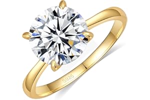 Aurora & Fiori 1/2/3/4 CT Round Moissanite Engagement Ring for Women, D Color VVS1 Solitaire Moissanite Ring S925 Sterling Silver with 18K Yellow/White Gold Plated