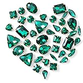 Thinp 50 Pcs Flatback Crystal Rhinestones, Sew on Rhinestones with Gold Claw Mixed Shapes Glass Rhinestone Claw Gemstones for DIY Jewelry Making Costumes, Clothes, Garment (Emerald Green)