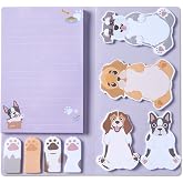 Hommie Cute Sticky Notes, Dog Sticky Notes Set Planner Dividers Self-Stick Notes Pads Animal Divider Tabs Bundle Writing Memo for Dog Lovers Home Office School Supplies