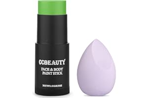 CCbeauty Light Green Witch Face Paint Stick,Face Panting Kit,Non Toxic SFX Makeup For Gamora Halloween Costume Cosplay,Professional FX Body Paint,Full Coverage Painting Foundation With Makeup Sponge