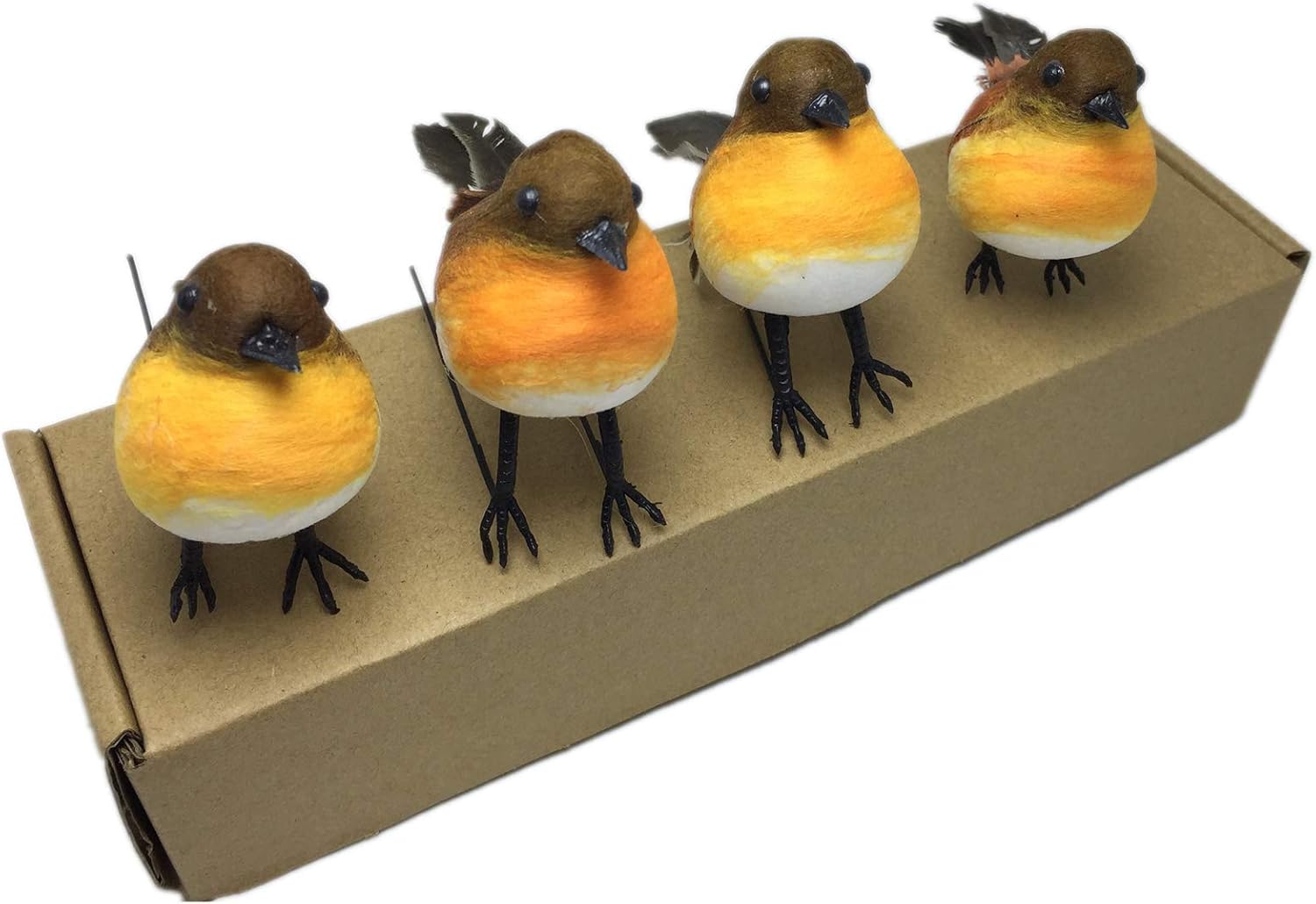 HAORONG 4PCS Large Robin Bird Christmas Tree Decoration Craft Very Cute Artificial Feather, Gold