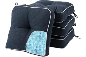 YZ HOME 4 Pack of Chair Cushions for Dining Chairs, Kitchen Chair Pads with Shredded Blue Memory Foam Filling, Indoor Outdoor Chair Seat Cushions with Ties, 16.5 x 16.5 X 5 Inches, Navy