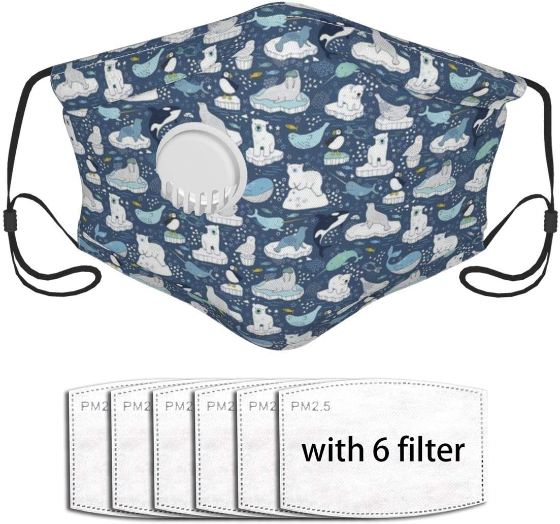 Amazon.com : Biprdwm Arctic Animal Icebergs Blue and Mustard Medium Mask Set Reusable Face Cloth ...