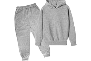 HICItro Unisex Teen Kids Jogger Sweatsuit Set 2PCS, Solid Long Sleeve Hoodie Pullover Cinch Bottom Sweatpants for Boys Girls