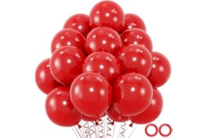 OWPFJG 100pcs Red Balloons, Helium Quality 12 inch Red Latex Party Balloon for Birthday, Anniversary, Christmas, Racing Theme & Casino Party Decor (66ft Ribbons)