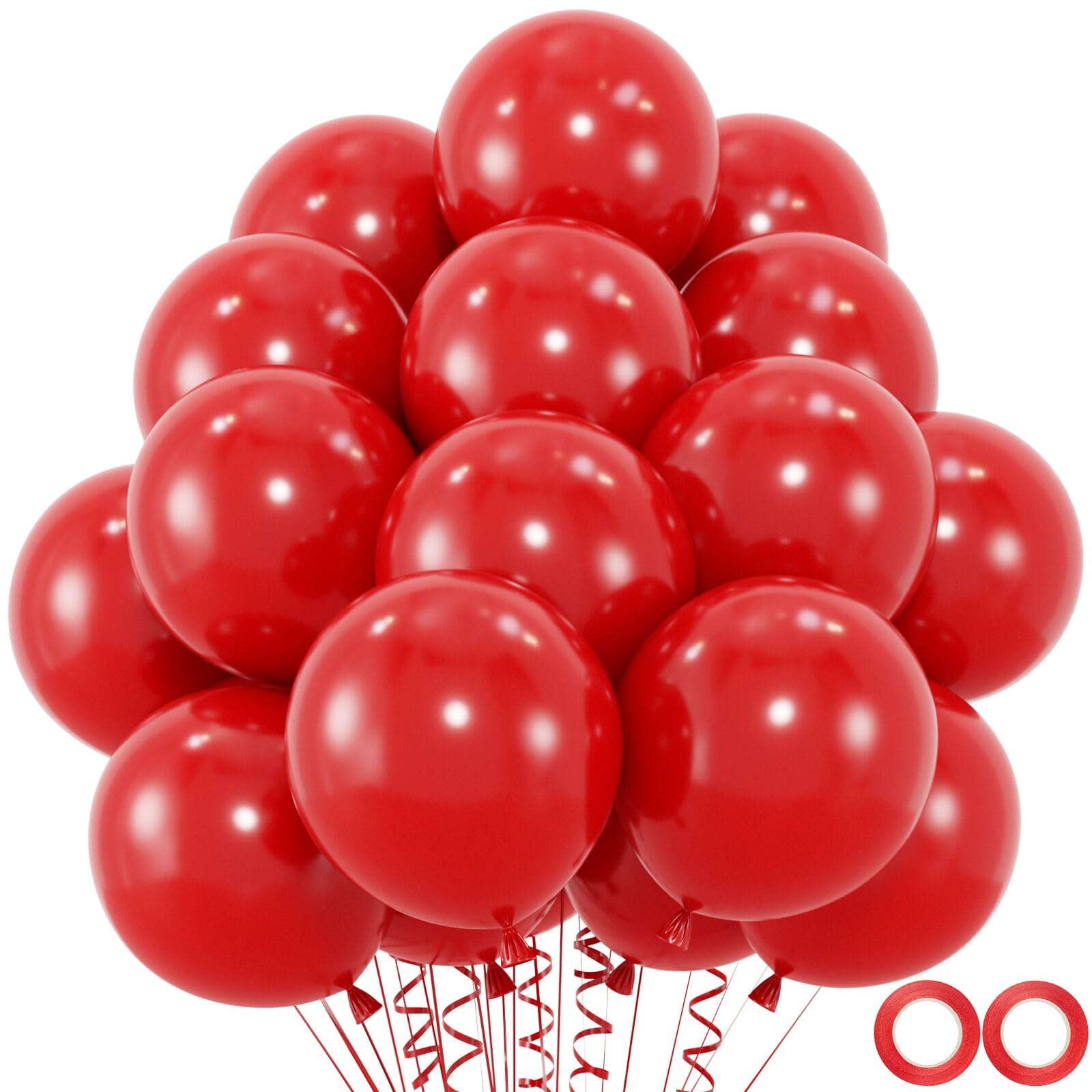 Photo 1 of 100pcs Red Balloons, Helium Quality 12 inch Red Latex Party Balloon for Birthday, Anniversary, Christmas, Racing Theme & Casino Party Decor (66ft Ribbons)