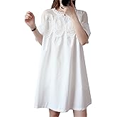 Sdipipo Womens Summer Lace Short Sleeve Round Neck Mini Babydoll Dress Loose Sheer Mesh Ruffle Short A-Line Dresses