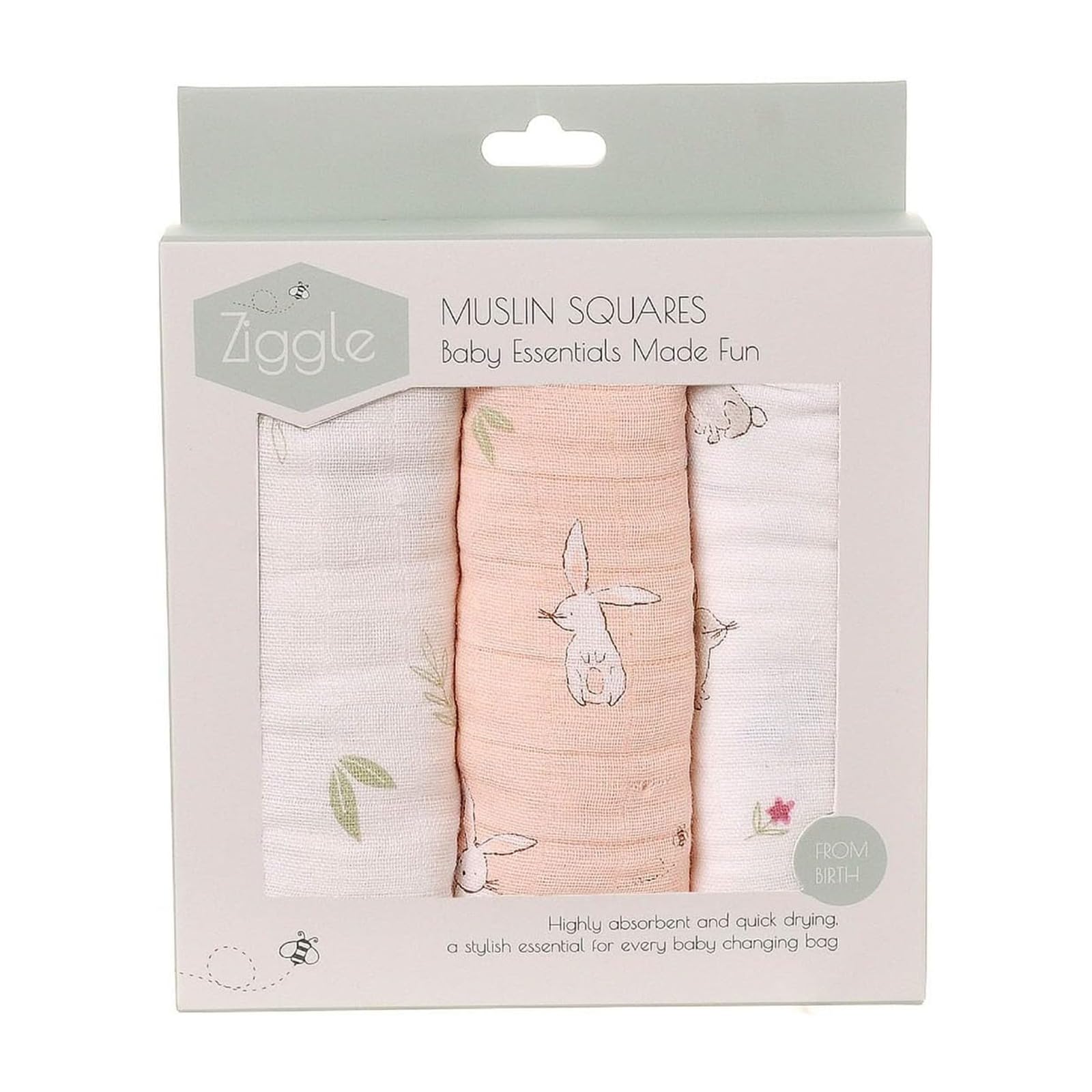 Ziggle Muslin Cloths for Baby, Luxury Large Muslin Squares 70x70 | Thick, Absorbent & Breathable Cotton | Newborn Essentials & Baby Muslins Blanket Gift