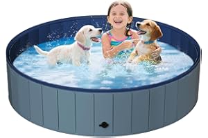UCCY Foldable Dog Pool for Large Dogs Hard Plastic Kiddie Swimming Pool Non-Slip Portable Dog Bathtubs Collapsible Multi-Use Whelping Box Ball Pit Outdoor Pool for Backyard Duck Pond Grey XL-63"x12"