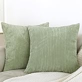 Pack of 2 Sage Green Corduroy Decorative Throw Pillow Covers 18x18 Inch Striped Spring Cushion Covers Cozy Boho Pillowcase Farmhouse Home Decor Soft Accent Cushion Case for Couch Sofa Bed 45x45 cm