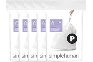 simplehuman Code P 100 Count, Dispenser Pack Custom Fit Liners, Drawstring Trash Bags, 50-60 Liter / 13-16 Gallon, White