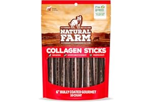 Natural Farm Odor-Free Bully Coated Gourmet Collagen Sticks (6 Inch, 10 Pack), Real Bully Beef Coated, 95% Natural Collagen, Supports Healthy Joints, Skin & Coat - Best for Small & Medium Dogs