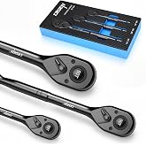 DISEN 3PCS Black Ratchet Wrench Set (1/2", 3/8", 1/4" Drive) - 90-Tooth Drive Ratchet Socket Wrench, Black Oxide Finish with Reversible Quick Release &amp; EVA Tray - Industrial Ratchet Wrench Kit