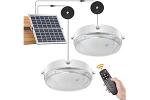SunBonar Solar Ceiling Lights Indoor Outdoor 2 Pack, Dimmable Daytime 3000K/4000K/6000K Solar Shed Lights with ON/Off Switch & Remote, Waterproof Barn Lights for Home Porch Chicken Coop