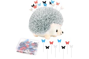 TENALLEYS Hedgehog Shaped Pin Cushion Sewing Kit, Sewing Pincushion with 100 Pcs Colored Butterfly Pins for Sewing Dressmaker (Gray)