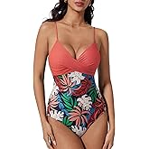 SUUKSESS Women Tummy Control One Piece Swimsuits V Neck Front Cross Bathing Suit