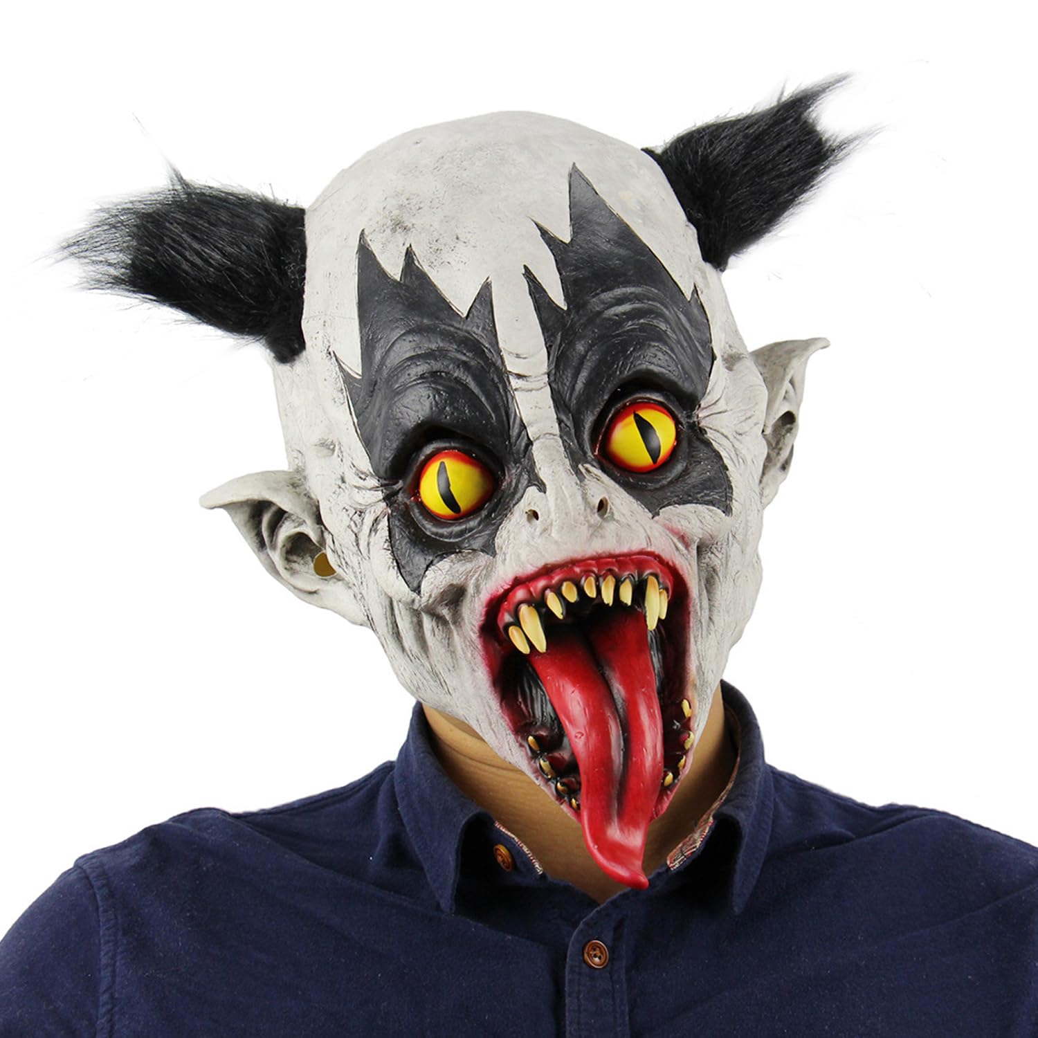 ITODA Halloween Scary Face Mask Horror Devil Grimaces Bat Clown Cosplay Mask Zombie Masks Latex Wizard Masks with Wig Halloween Carnival Haunted House Parties Supply for Adults