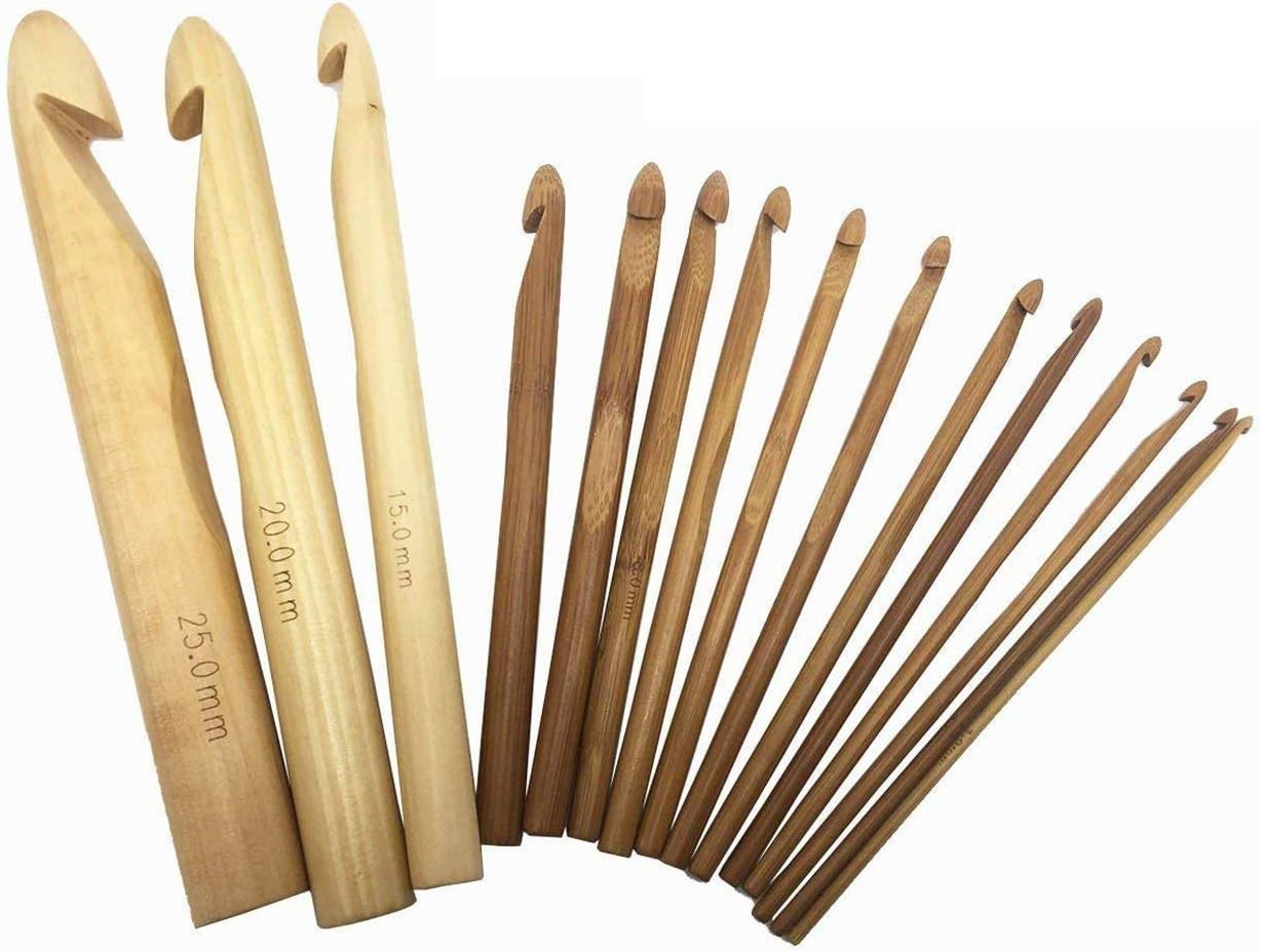 Gnognauq Wooden Crochet Hook Jumbo Wood for Chunky Knit Blanket, Large Bamboo Crochet Hooks and Chunky Yarn Knitting Needles Craft Sweater Needle 15 Sizes