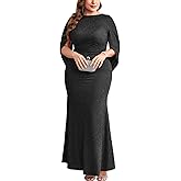 ZOMVA Plus Size Sparkly Glitter Mermaid Maxi Dress Sparkle Sequin Cape Sleeves Ruched Bodycon Dresses Cocktail Formal