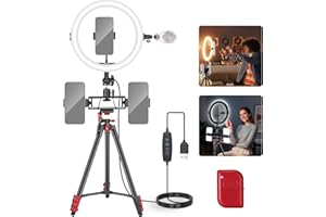 NEEWER Basics 10" Selfie Ring Light with Tripod Stand/3 Phone Holders Compatible with iPhone/3 Cold Shoes/Remote, LED Ringlight Lighting for YouTube TikTok Vlog Video Recording Makeup Streaming, R11