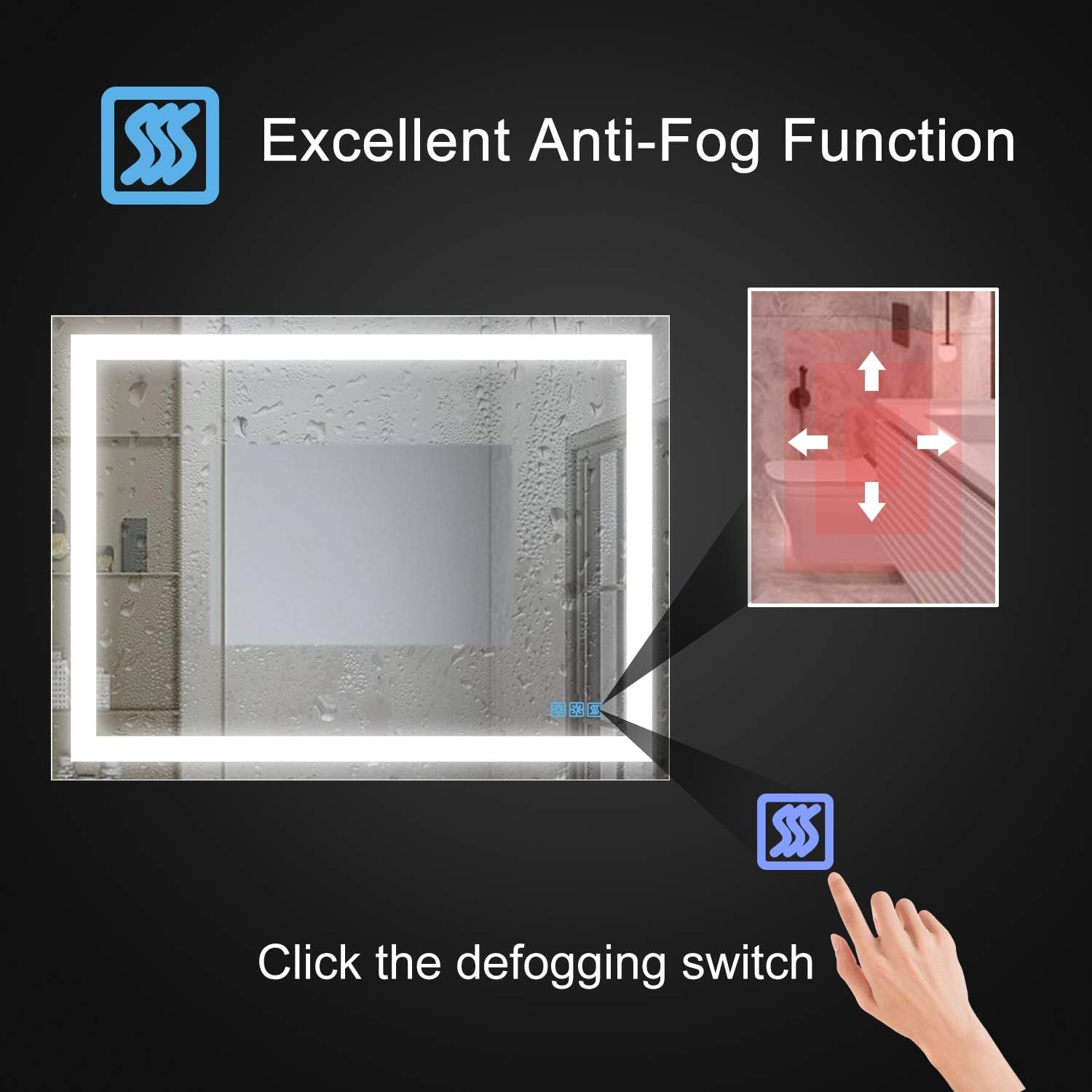 YRSHA 48×36 Inch LED Bathroom Vanity Mirror, Wall Mounted Backlit Mirror with Lights, Anti-Fog Separately Control,Dimmer Function, Three Color Lights,IP44 Waterproof, CRI>92(Vertical & Horizontal)…: Kitchen & Dining