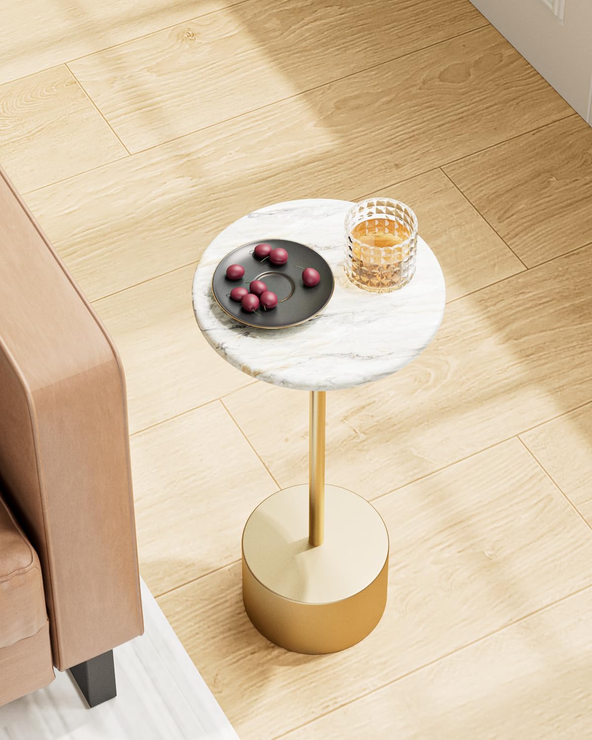 Photo 1 of AEPOALUA Drink Table Pedestal, Round Side Table, Drink Tables for Small Spaces, Pedestal End Table, Small Pedestal Table (Gold)