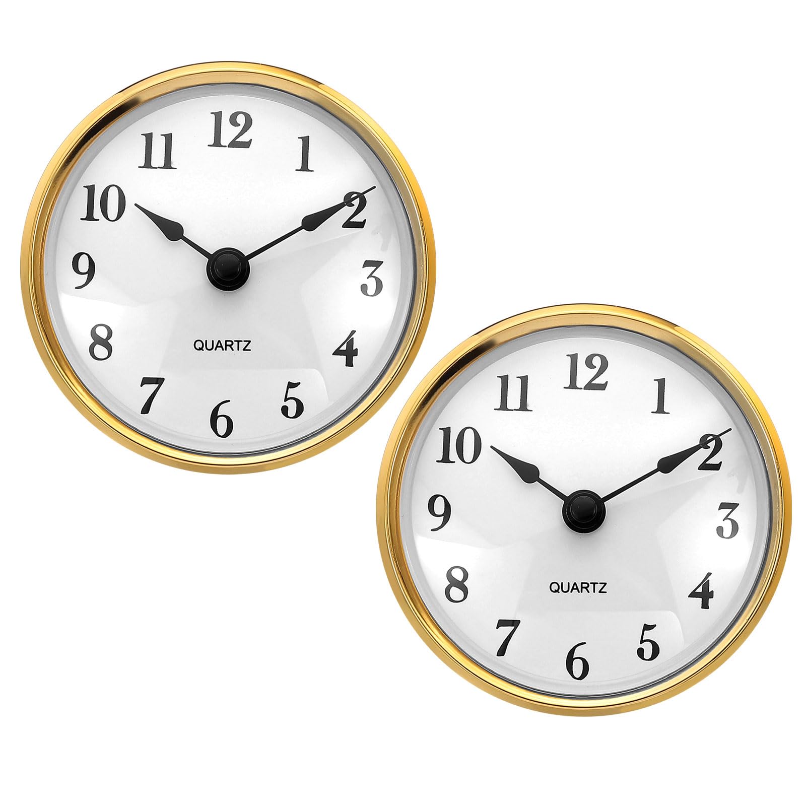 PATIKIL 3.1" 80mm Quartz Clock Insert, 2 Pcs Round Quartz Movement Miniature Clock Mini Arabic Numeral Clock Fit 75mm/3" Diameter Hole for Replacement Home, Gold Tone/White, Style 17