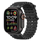 MoKo Ocean Band Compatible with Apple Watch Ultra 3/2/1 49mm, Upgraded Silicone Sports Bands 46mm 45mm 44mm for Men Women, Series 11/10/9/8/7/6/5 SE3/2/1 Breathable Strap with Metal Connector, A-Bk/Bk