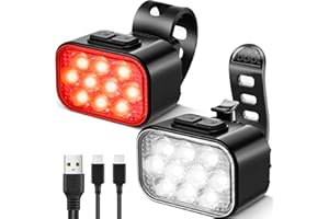 Victoper 10 LED Bike Light, 8+9 Modes USB Rechargeable Bicycle Lite, High Lumens Super Bright Bike Headlight & Taillight Set, Waterproof Safety Bike Front & Rearlight for Road, Night Riding
