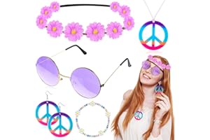 BATIYEER 6 Pcs Hippie Costume Accessories Set, Boho Peace Sign Daisy Flower 60s 70s Party Favors Decorations for Groovy Party Girls