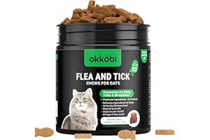 Cat Flea and Tick Chews for Cats & Kittens - 200 Chews - Flea & Tick Control - Packed with Vitamins B1, B6, B12 & E - Salmon