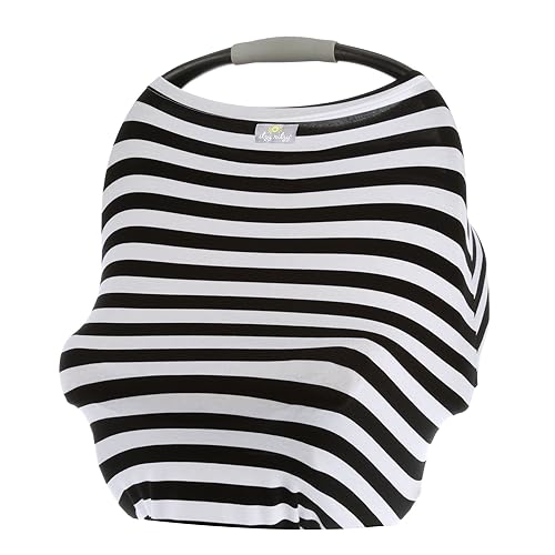 Itzy Ritzy 4-in-1 Nursing Cover, Car Seat Wrap, Shopping Cart Cover & Infinity Scarf – Breathable, Multi-Use Nursing Cover-Up for Breastfeeding, Carseat Canopy & Stroller Cover (Black & White Stripe)