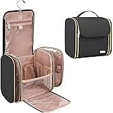 TBTOTRA Hanging Toiletry Bag & Makeup Bag for Women with Jewelry Organizer - TSA Approved Large Capacity Travel Cosmetic Organizer, Waterproof Shower Essentials Case with Transparent Pockets, Black