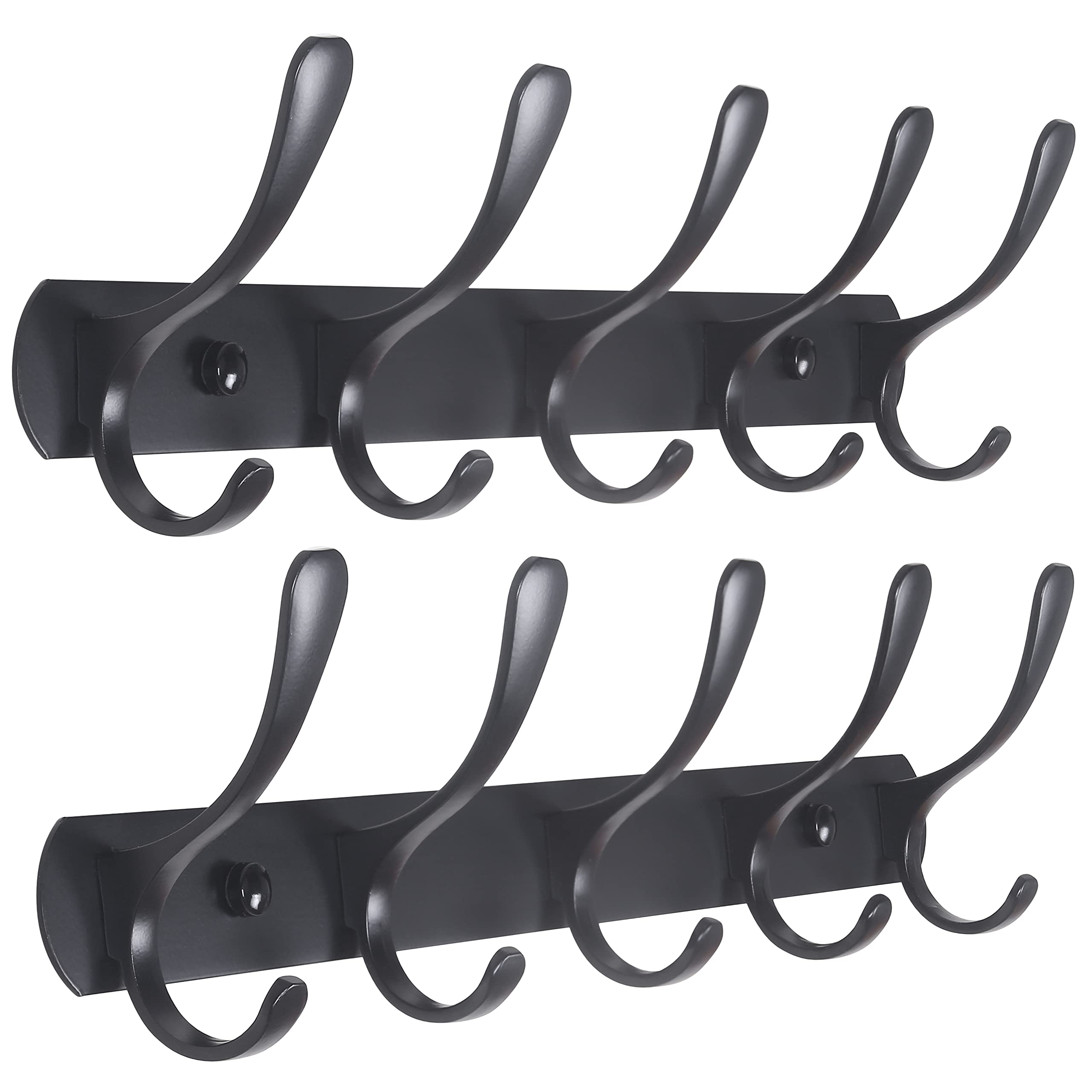 SKOLOO Modern Metal Coat Rack Wall Mount with 5 Hooks, Pack of 2, Sturdy Wall Coat Hooks for Hanging Coats, Jacket, Clothes, Hat, Matte Black