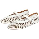 MICIFA Women's Mesh Ballet Flats Fishnet Ballerina Flats Buckle Strap Mary Jane Causal Daily Dress Shoes