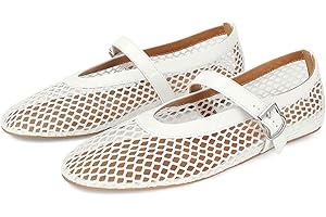 MICIFA Women's Mesh Ballet Flats Fishnet Ballerina Flats Buckle Strap Mary Jane Flats Causal Daily Dress Shoes